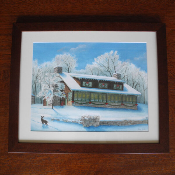 This image shows the original Craftsman Farms in Winter framed and matted.