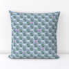 This image shows the light blue pattern for the square pillow cover in the leaf and berry pattern.